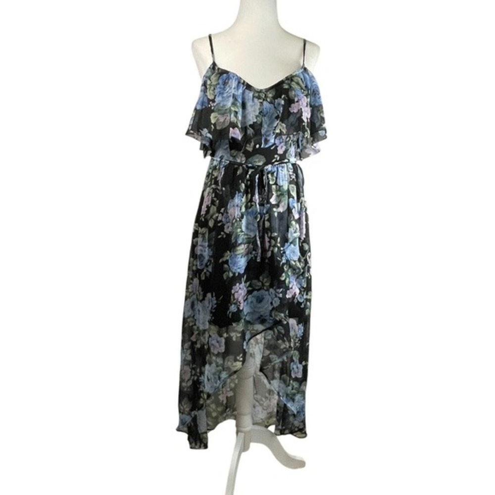 Abercrombie & Fitch XS Floral Ruffle Maxi Dress Sheer‎ Overlay Adjustable Straps